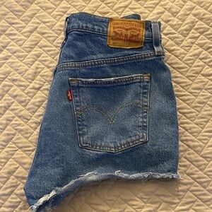 Levi's Blue Denim High Waisted Cutoff Skirt with Frayed Hem